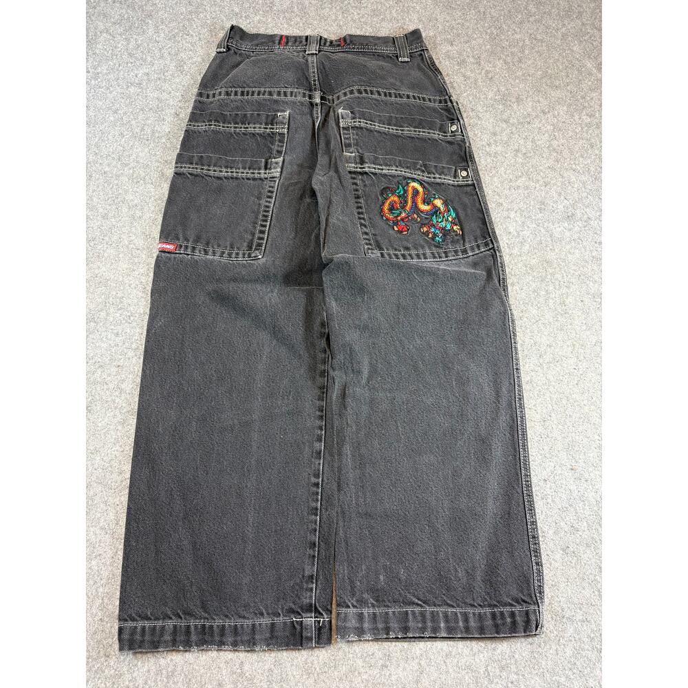 JNCO Jeans Mens Size 28 Black Denim Dragon Wide Leg Baggy Skater Rare y2k 90s